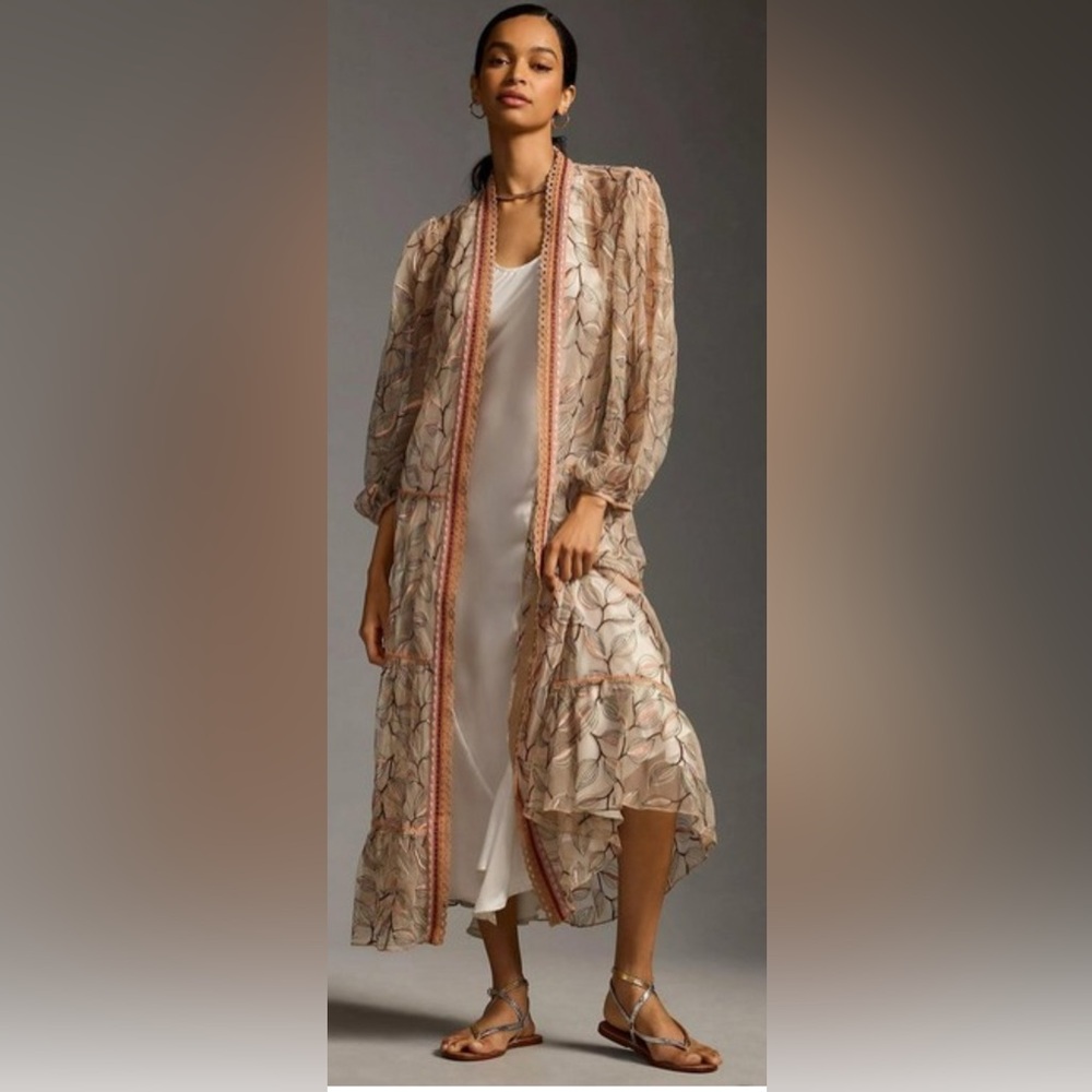 Bl-nk Tulle Duster Kimono Anthropologie One Size Floral Embroidered - Picture 2 of 11